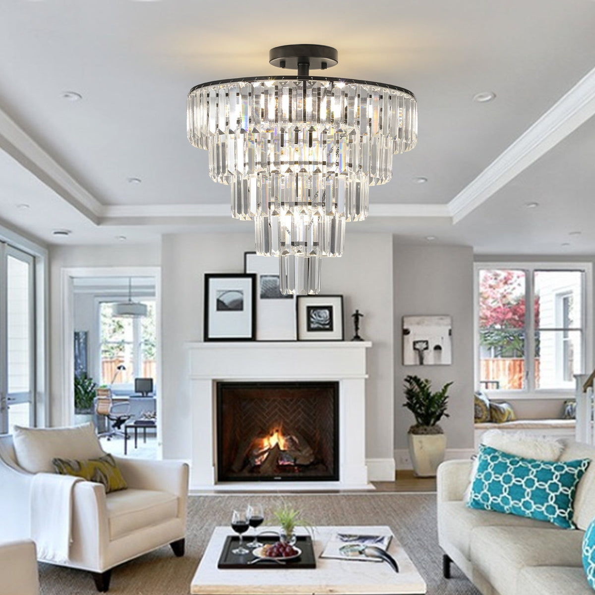 Novara 20 Inch Premium Black Crystal Flush Mount Ceiling Light