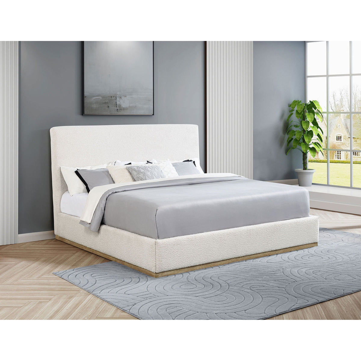 Talbot Cream Eastern King Platform Bed With Elevated Headboard