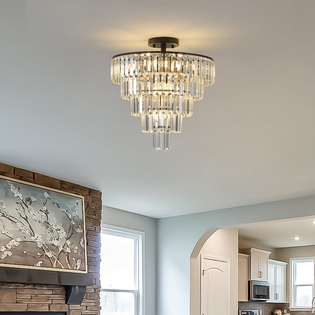 Novara 20 Inch Premium Black Crystal Flush Mount Ceiling Light