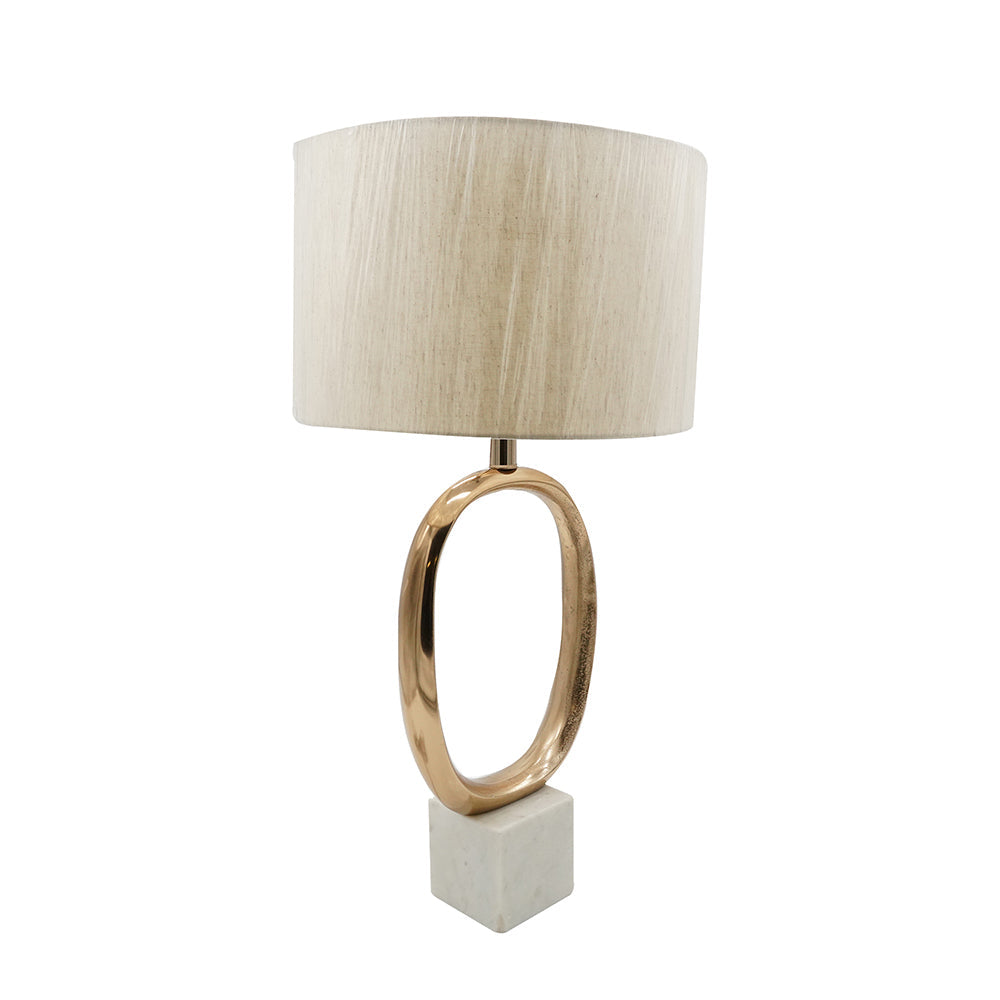 Elara Home D14x28.5 Oval Cutout Table Lamp With Cream Linen Shade