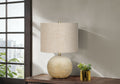 Modern Sphere Table Lamp With Textured Concrete Base And Drum Shade