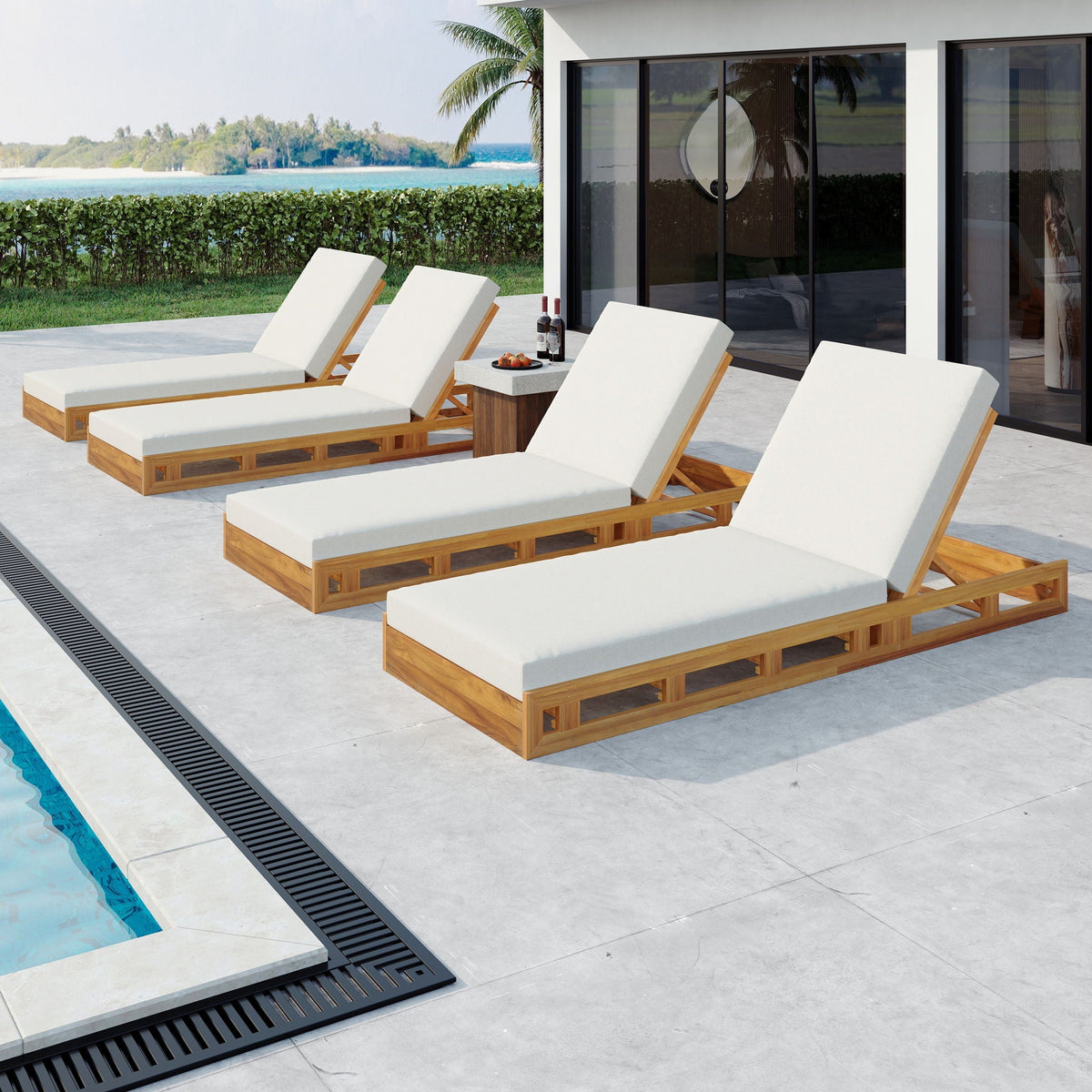 Aura Acacia Lounge Chaise With Water Resistant Cushion, Cream