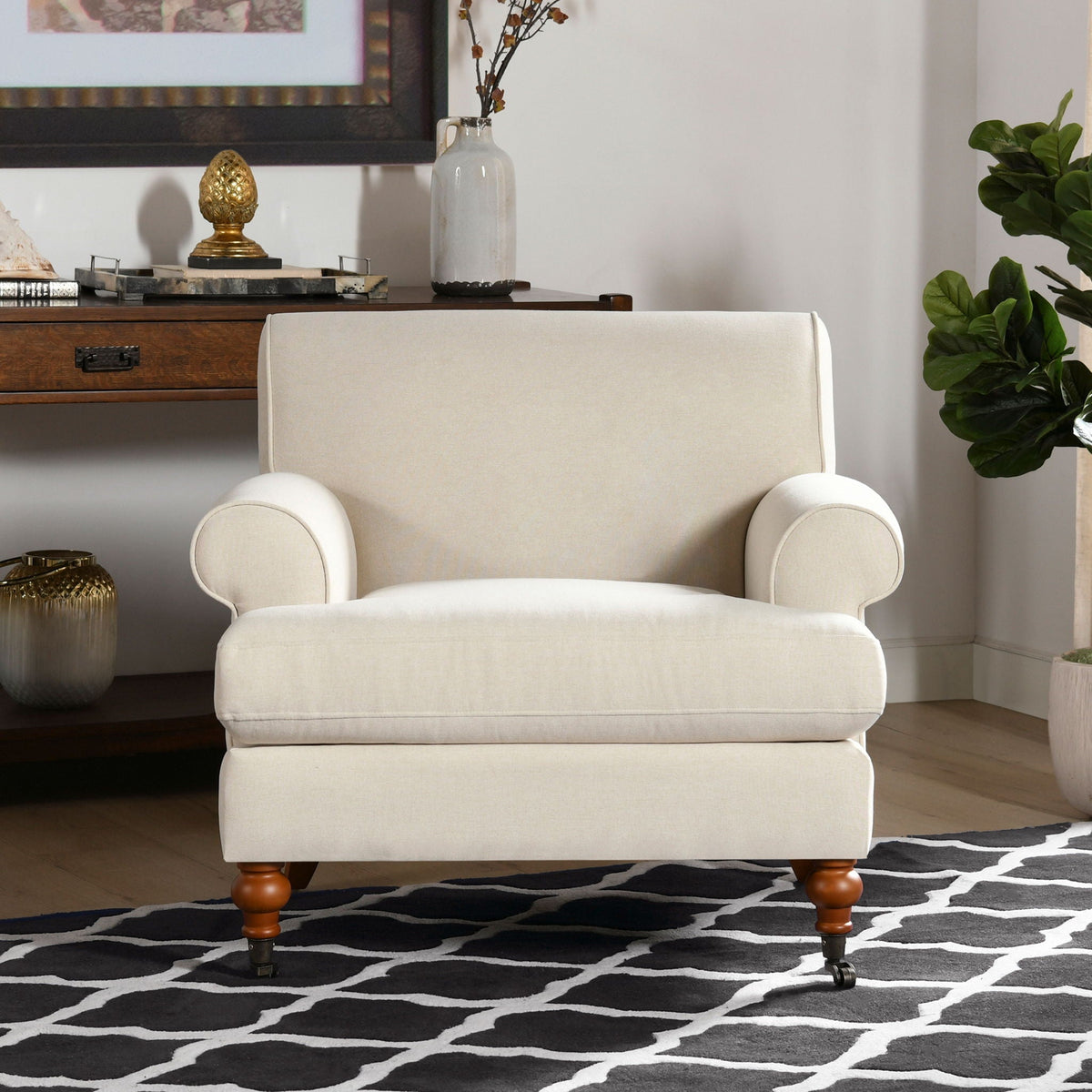 Alana Lawson Solid Hardwood Accent Arm Chair With Casters