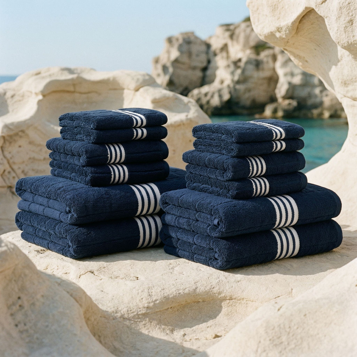 Nautilus 600 GSM Australian Cotton Towel Navy Blue Striped