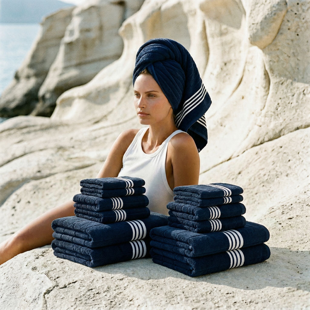 Nautilus 600 GSM Australian Cotton Towel Navy Blue Striped