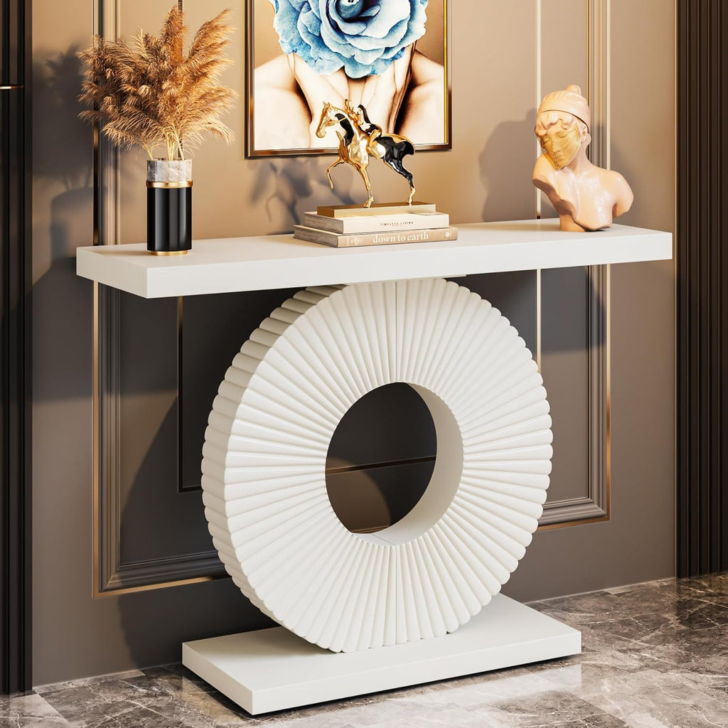 Kaelo Sculptural Geometric Console Table With Walnut Finish