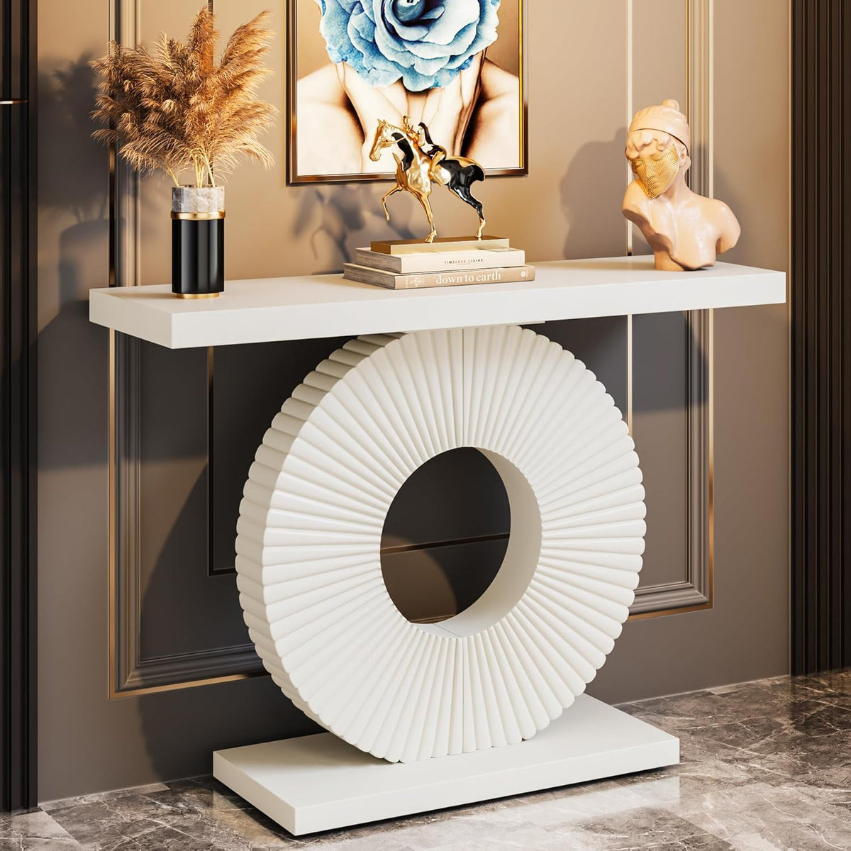 Kaelo Sculptural Geometric Console Table With Walnut Finish