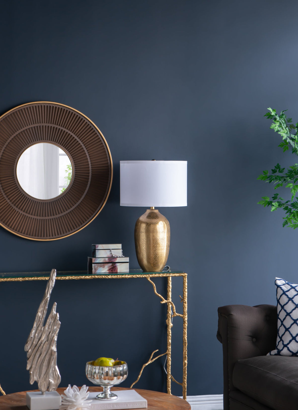 Velura Gold Aluminum Table Lamp With White Fabric Drum Shade