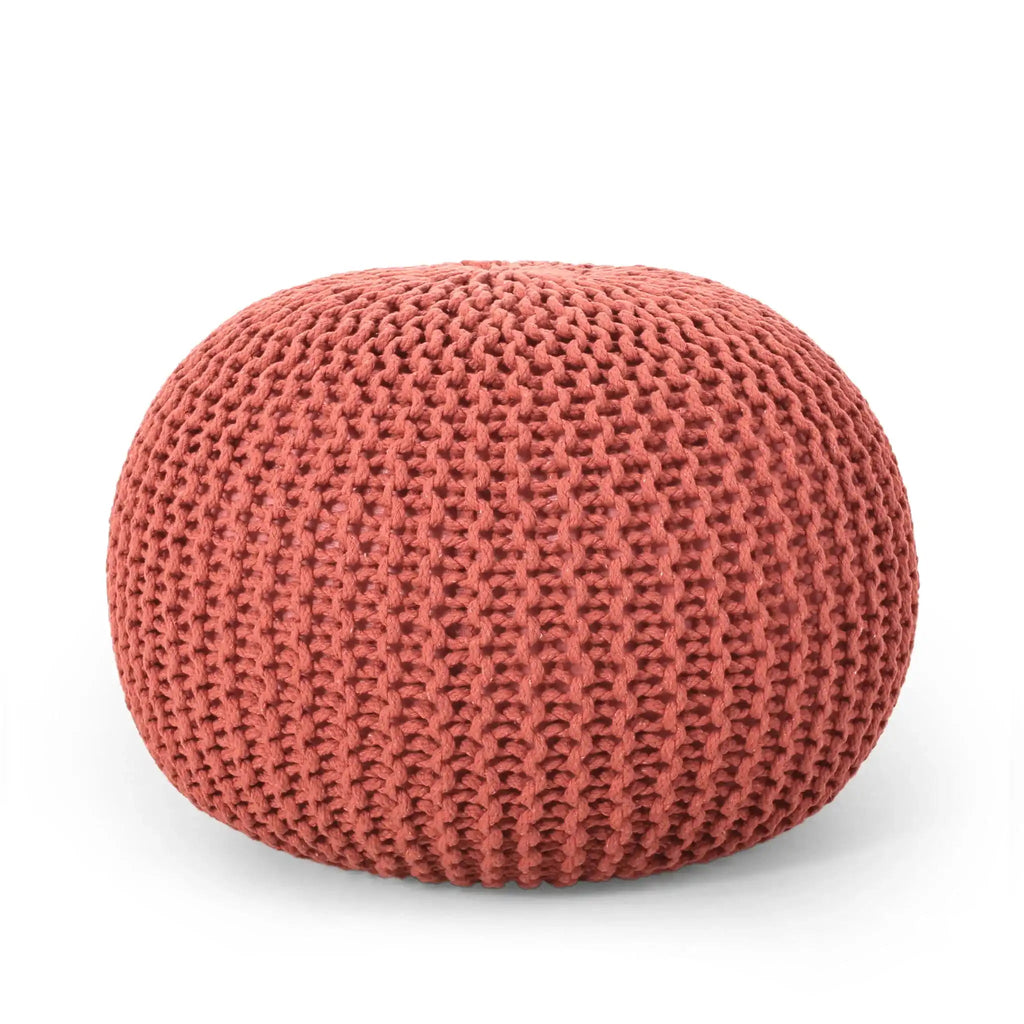 Luma Living Bordeaux Knitted Cotton Round Pouf Ottoman