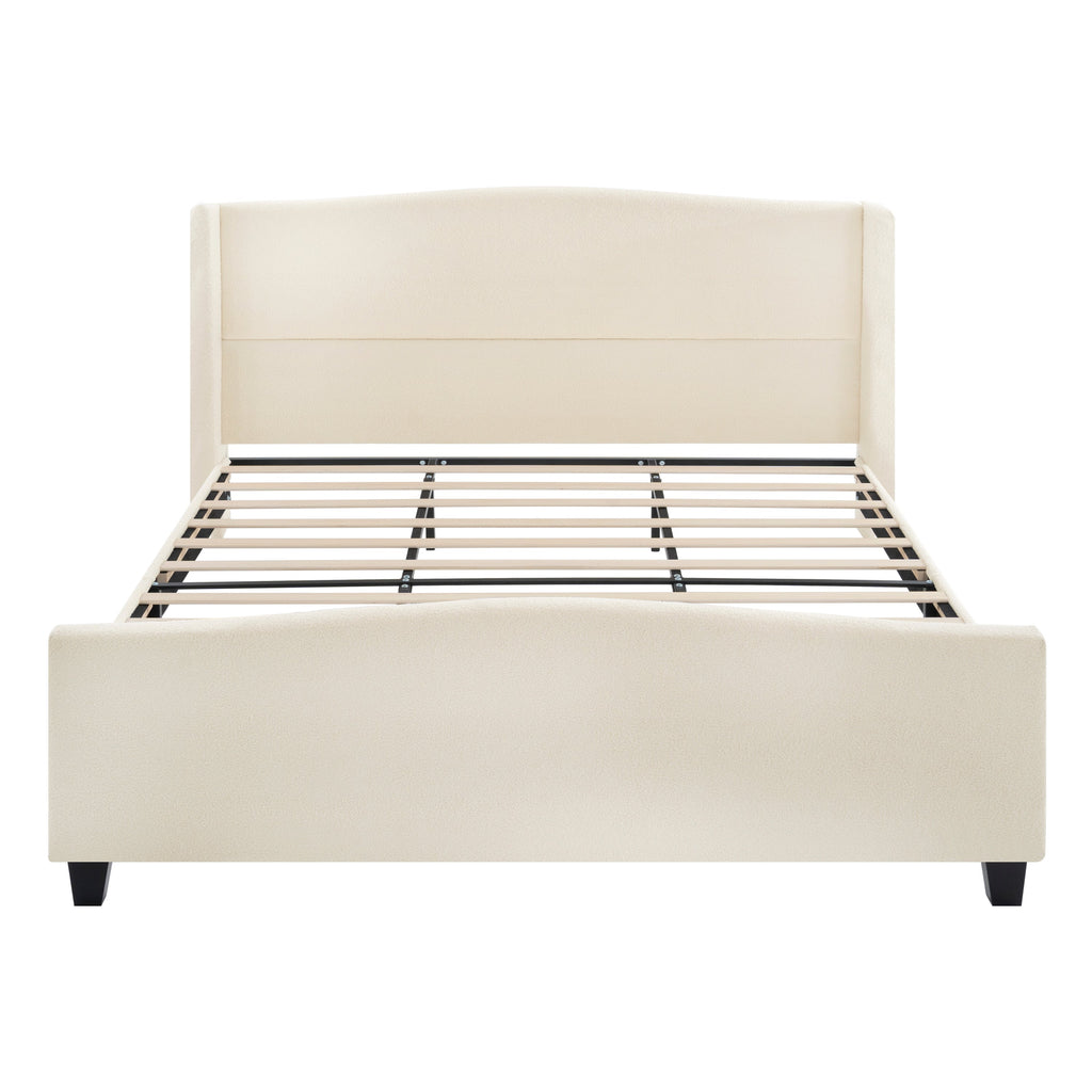 Novara Plush King Bed Frame With Teddy Velvet Upholstery