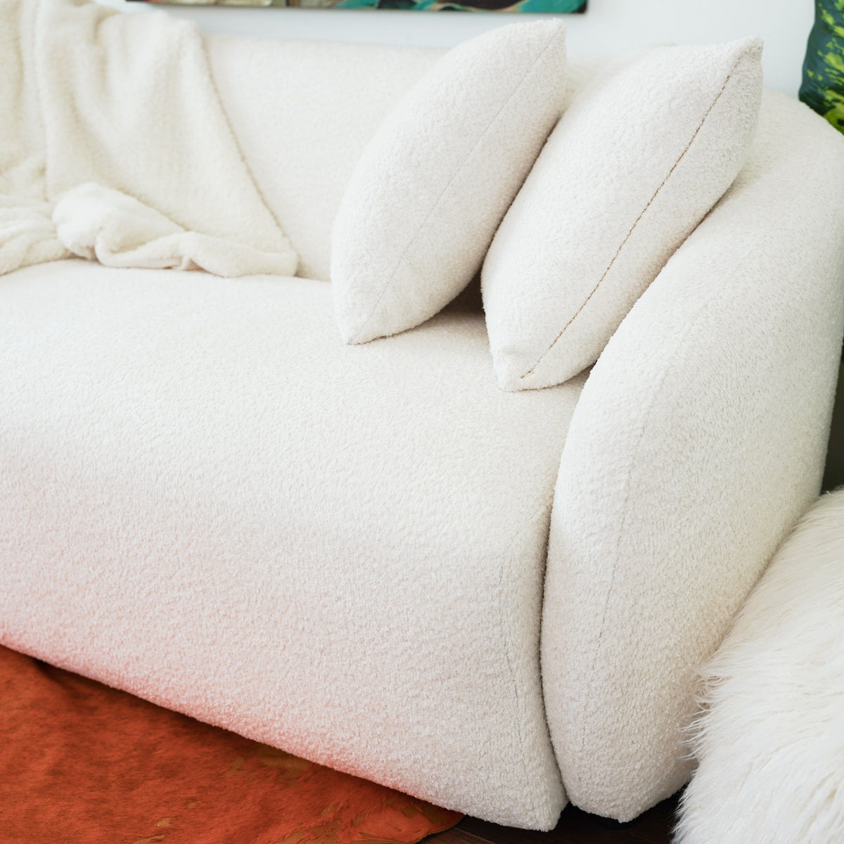 Linden Premium Mid Century Sofa Ivory Boucle Fabric