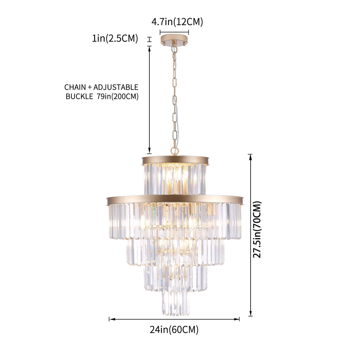 Premium Golden K9 Five Tier Crystal Chandelier 23.6 Inches