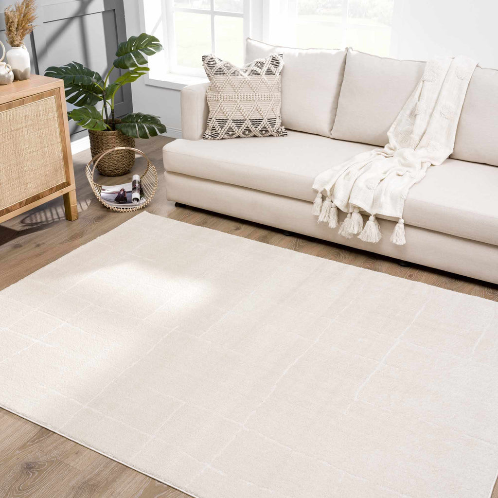Koume Ivory High Pile Plush Area Rug For Living Room