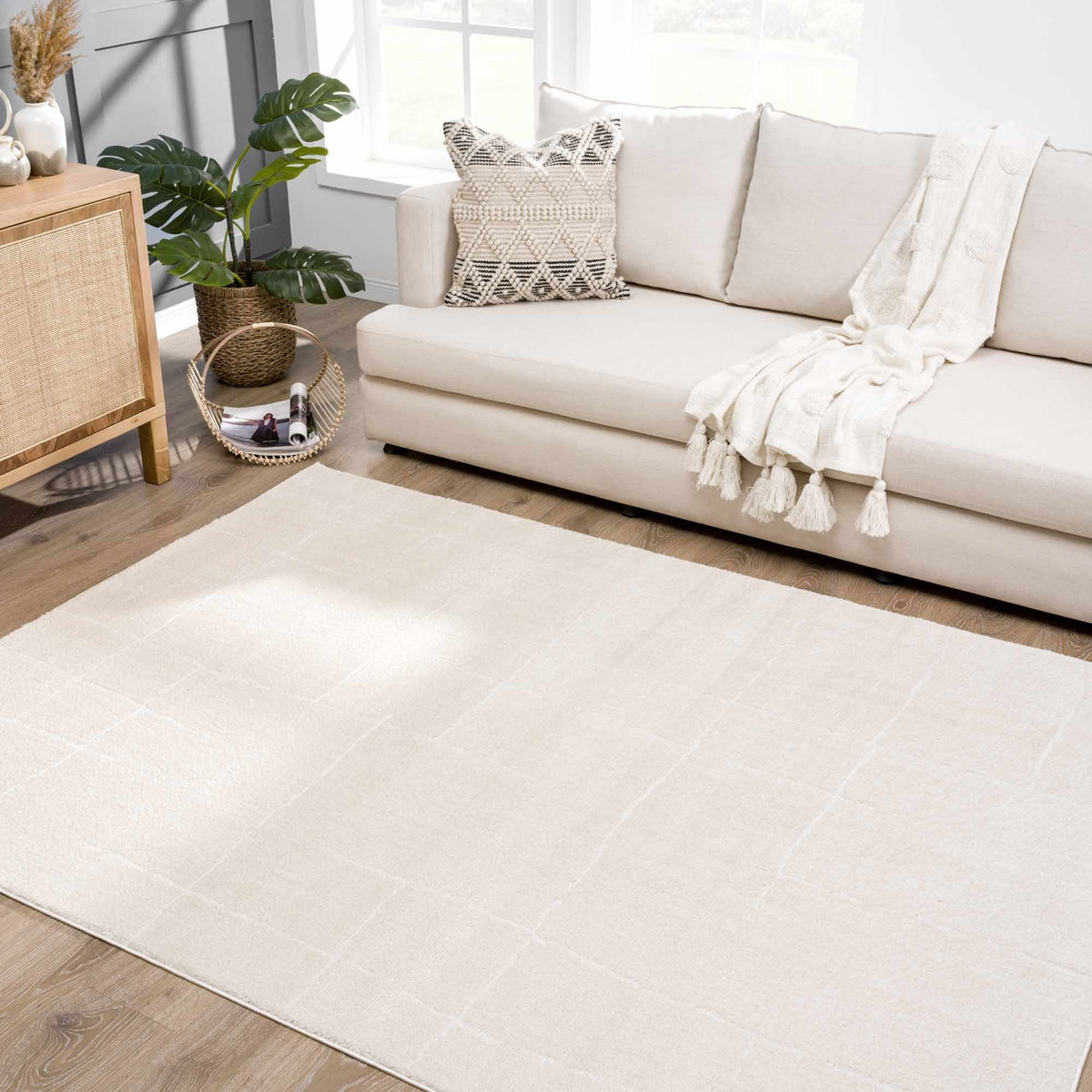 Koume Ivory High Pile Plush Area Rug For Living Room