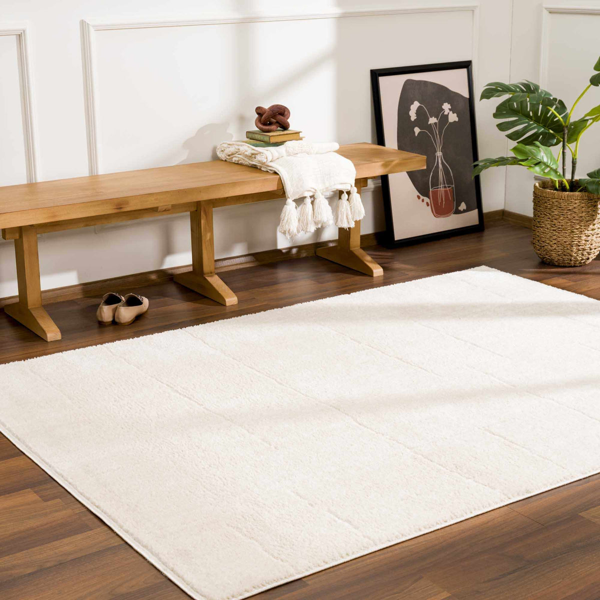 Koume Ivory High Pile Plush Area Rug For Living Room