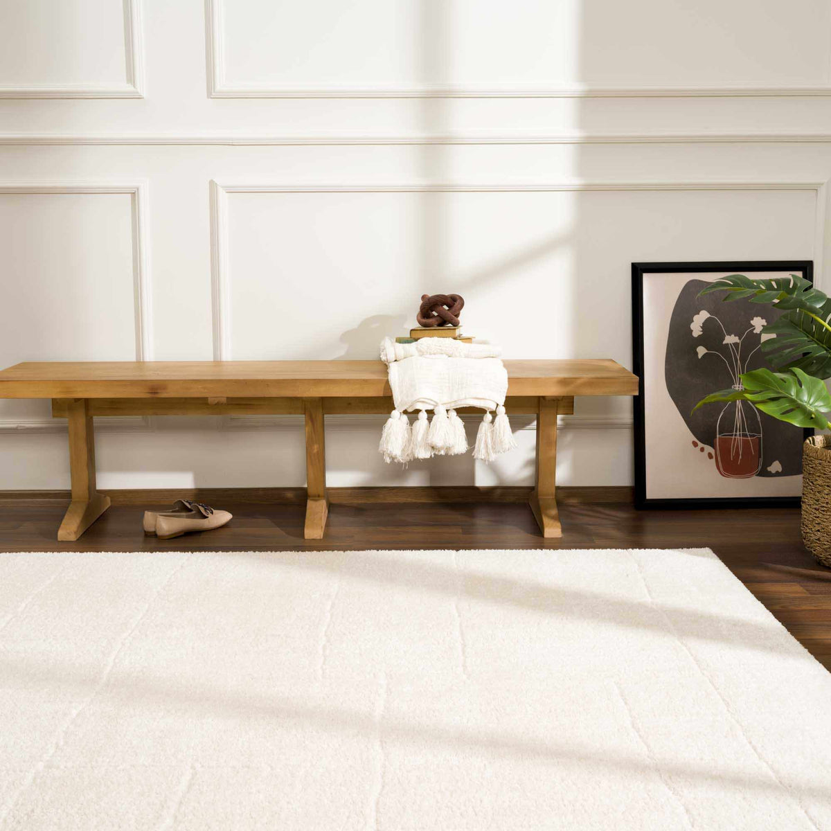 Koume Ivory High Pile Plush Area Rug For Living Room