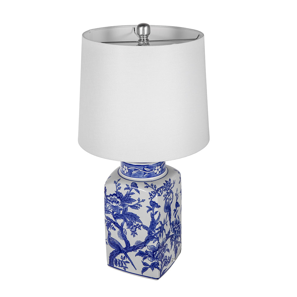 Aura Blue And White Ceramic Vase Lamp With Linen Shade 25 Inch