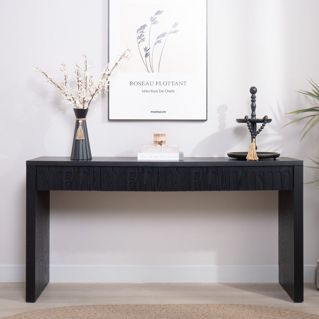 Vivante Modern Console Table With Four Carved Drawers In Walnut