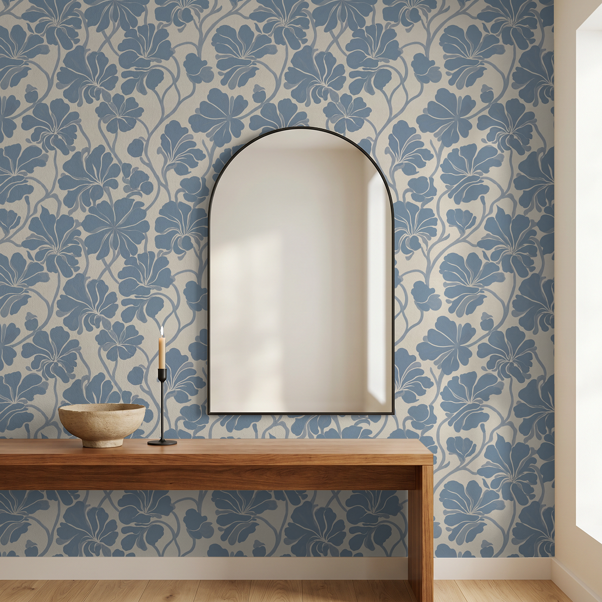 Fleurish Wall Blush Original Soft Blue Floral Wallpaper