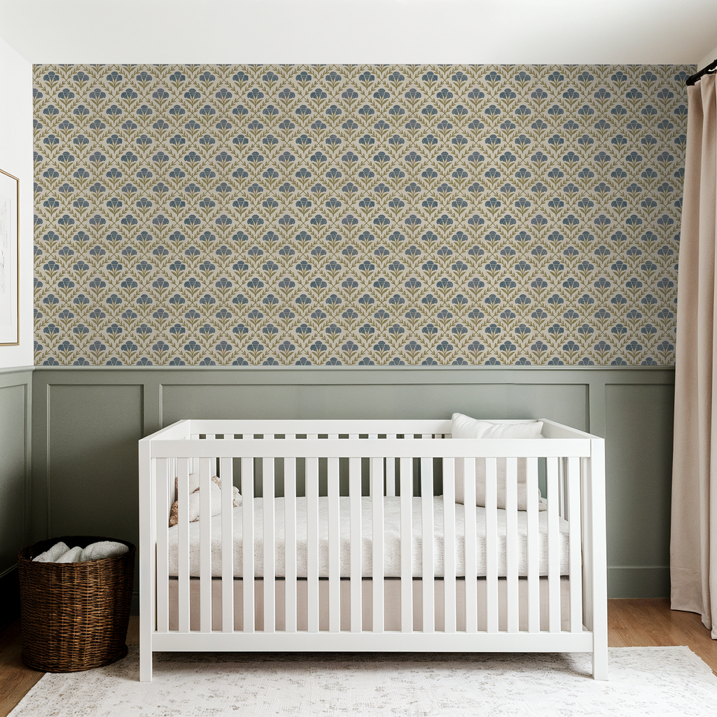 Wall Blush Original Marielos Elegant Floral Wallpaper Olive Beige