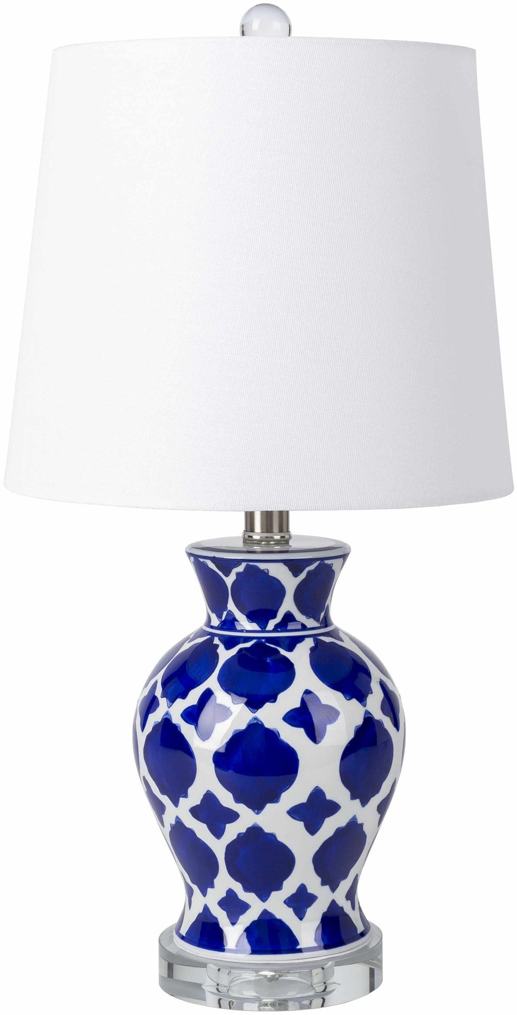Pangian White And Blue Ceramic Table Lamp With Crystal Base