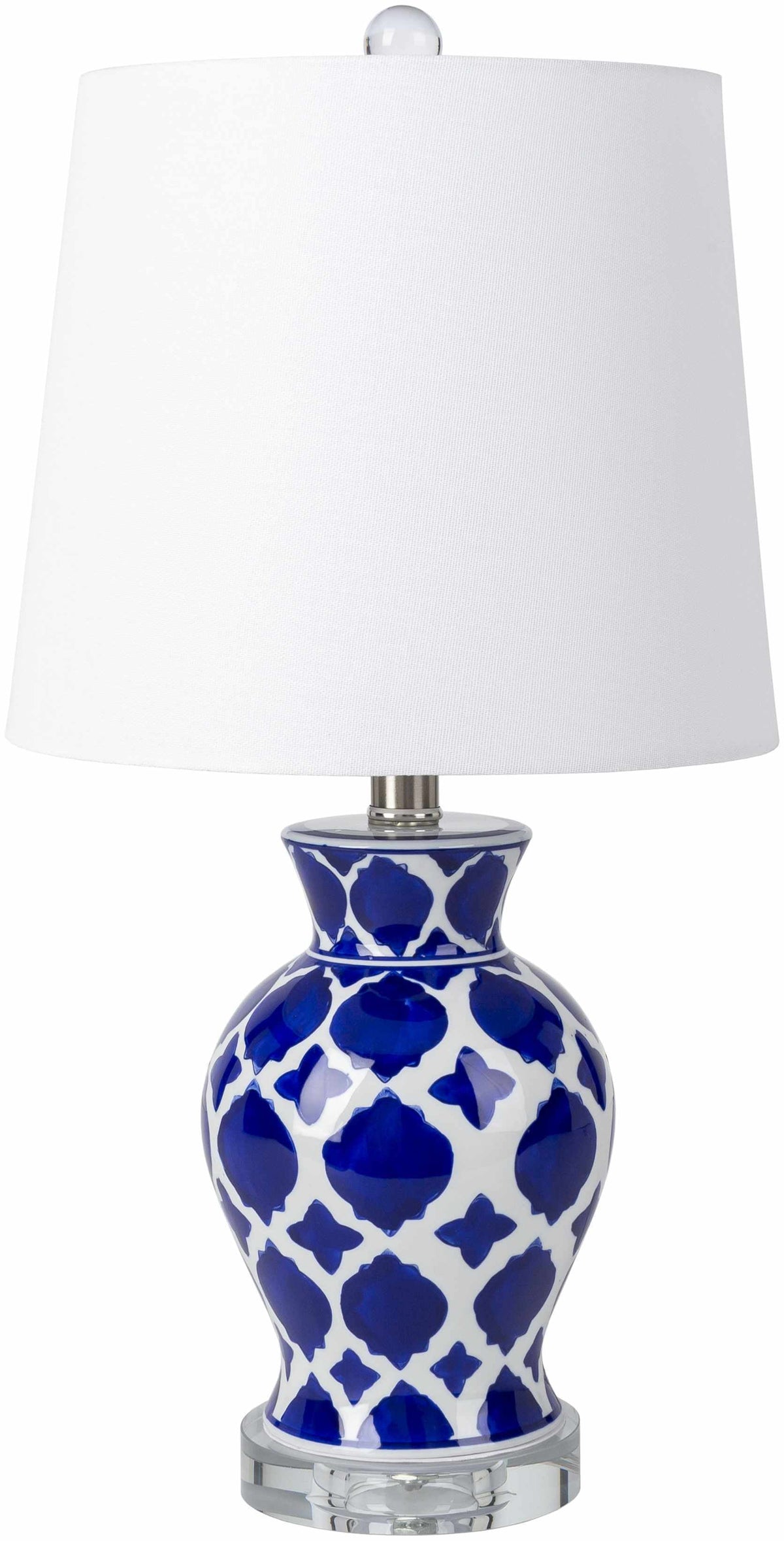 Pangian White And Blue Ceramic Table Lamp With Crystal Base