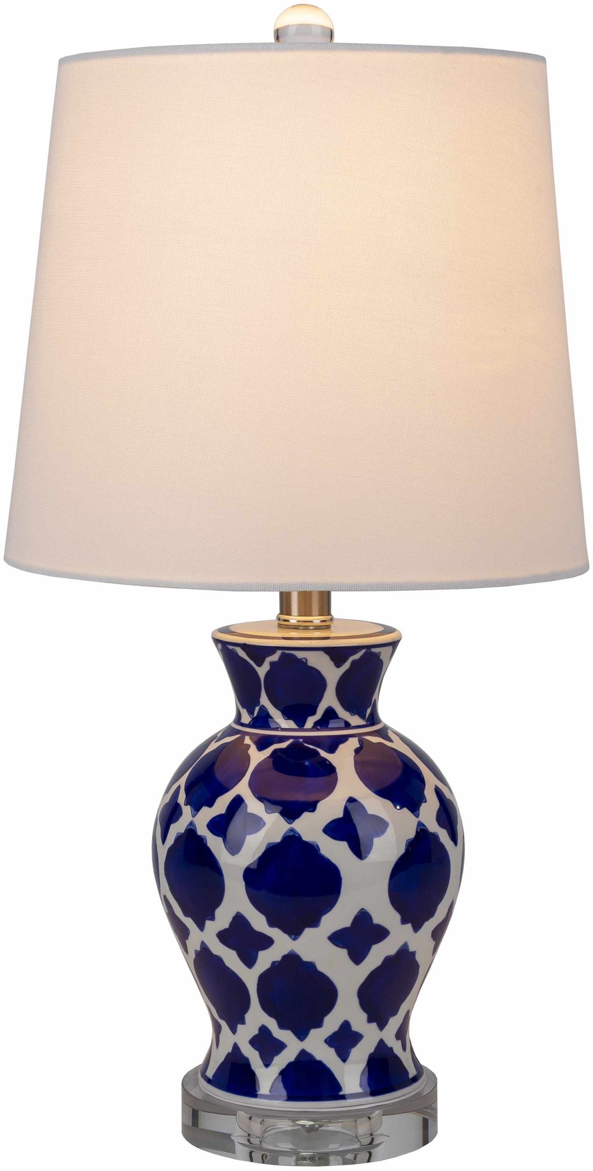 Pangian White And Blue Ceramic Table Lamp With Crystal Base