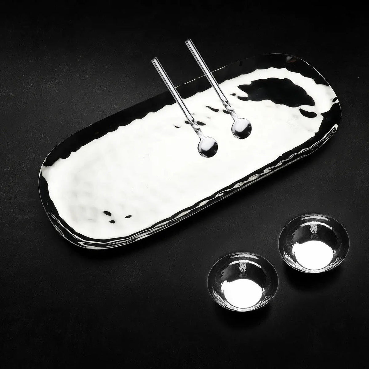 Hammered Stainless Steel 5-Piece Condiment Set With Twisted Spoons