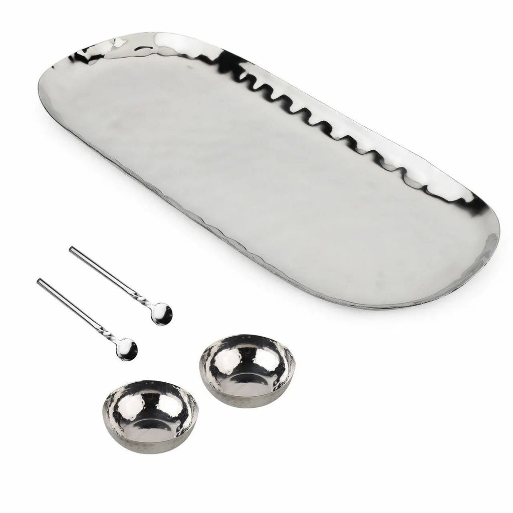 Hammered Stainless Steel 5-Piece Condiment Set With Twisted Spoons