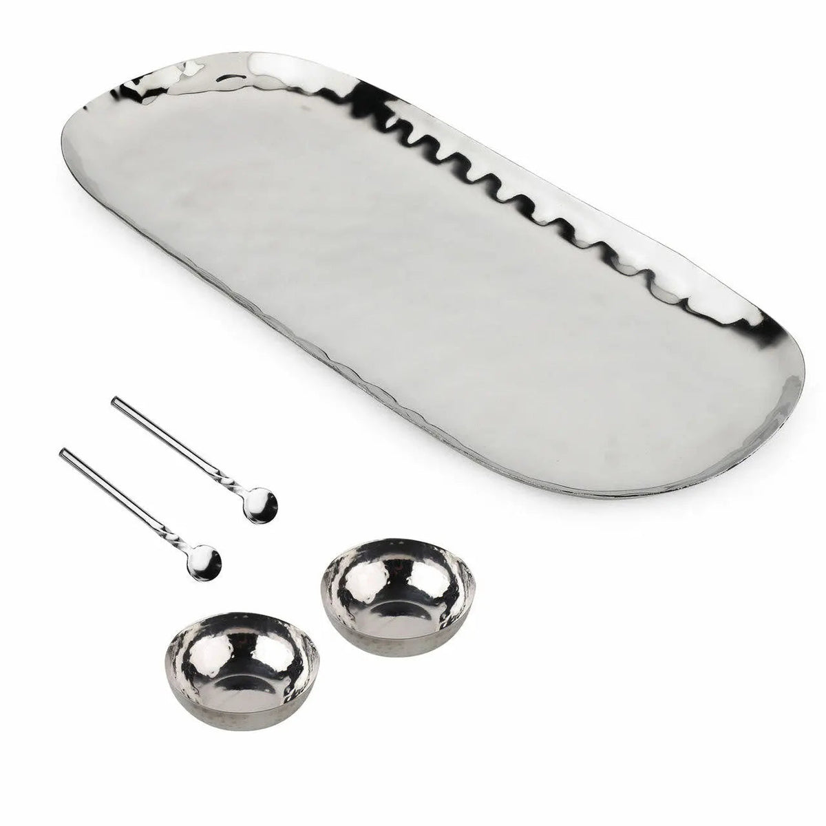 Hammered Stainless Steel 5-Piece Condiment Set With Twisted Spoons
