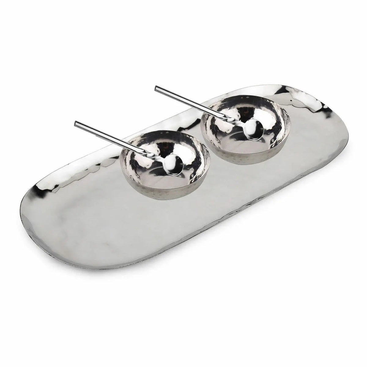 Hammered Stainless Steel 5-Piece Condiment Set With Twisted Spoons