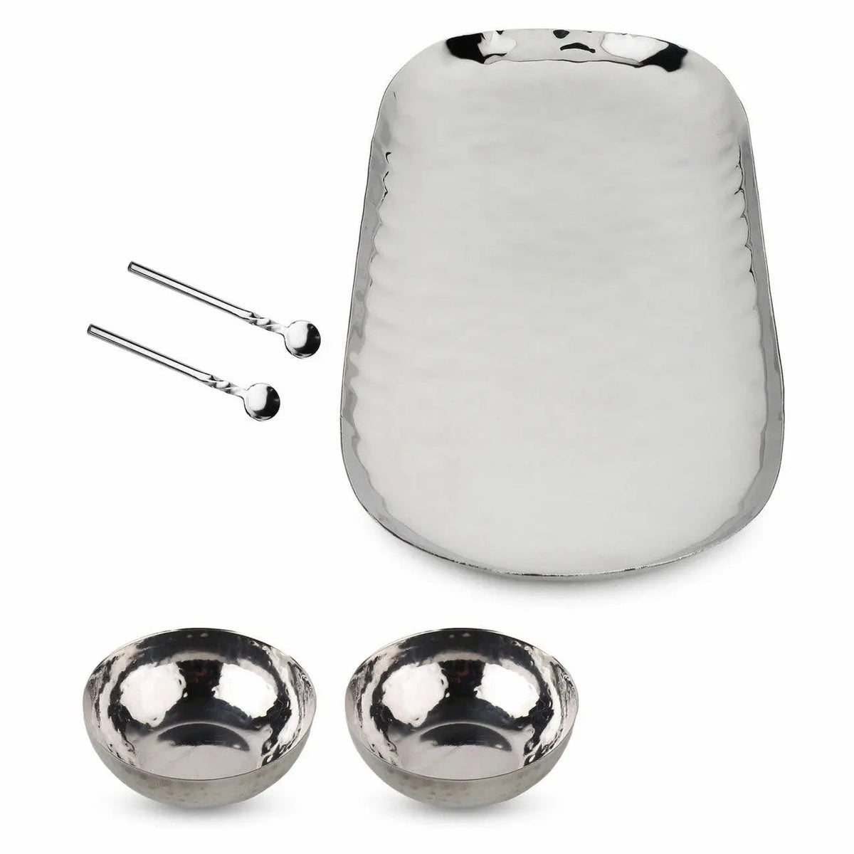 Hammered Stainless Steel 5-Piece Condiment Set With Twisted Spoons