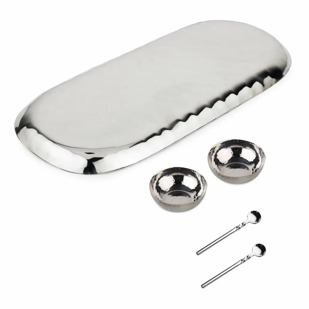 Hammered Stainless Steel 5-Piece Condiment Set With Twisted Spoons