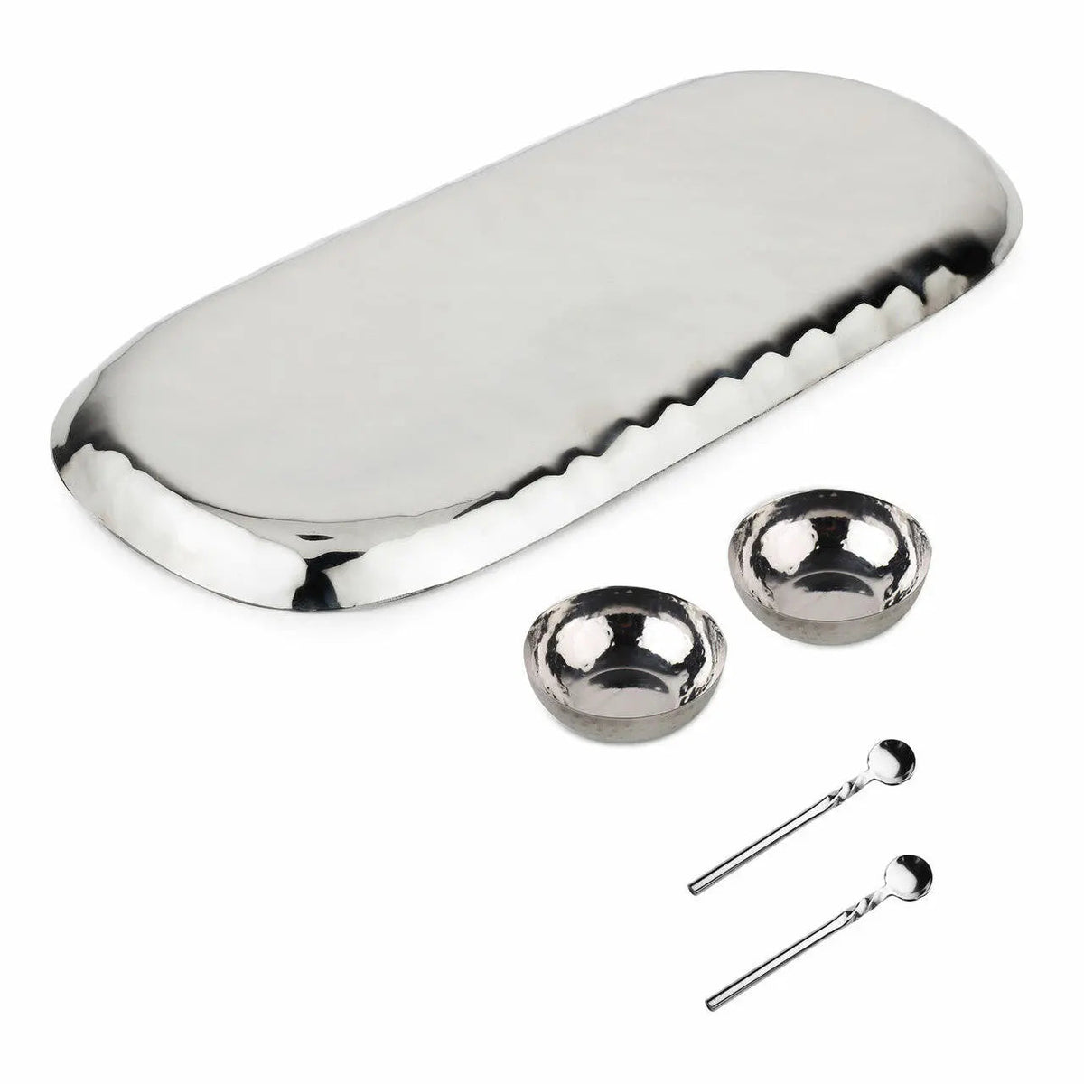 Hammered Stainless Steel 5-Piece Condiment Set With Twisted Spoons