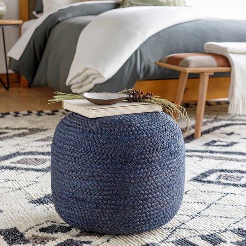 Aura Living Gail Knitted Pouf Woven In Dyed Navy Jute