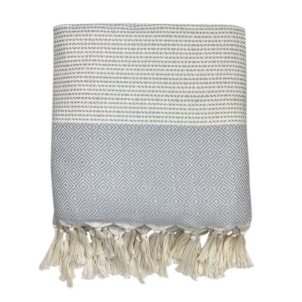 NobleWeave Diamond Stripe Turkish Throw Hand Knotted Ivory