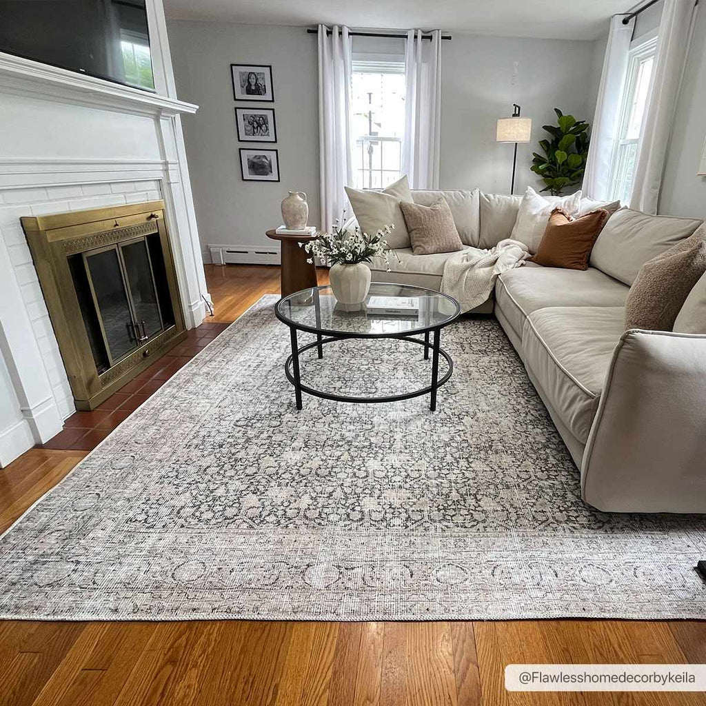 Hedda Boutique Washable Rug With Gray And Teal Pattern