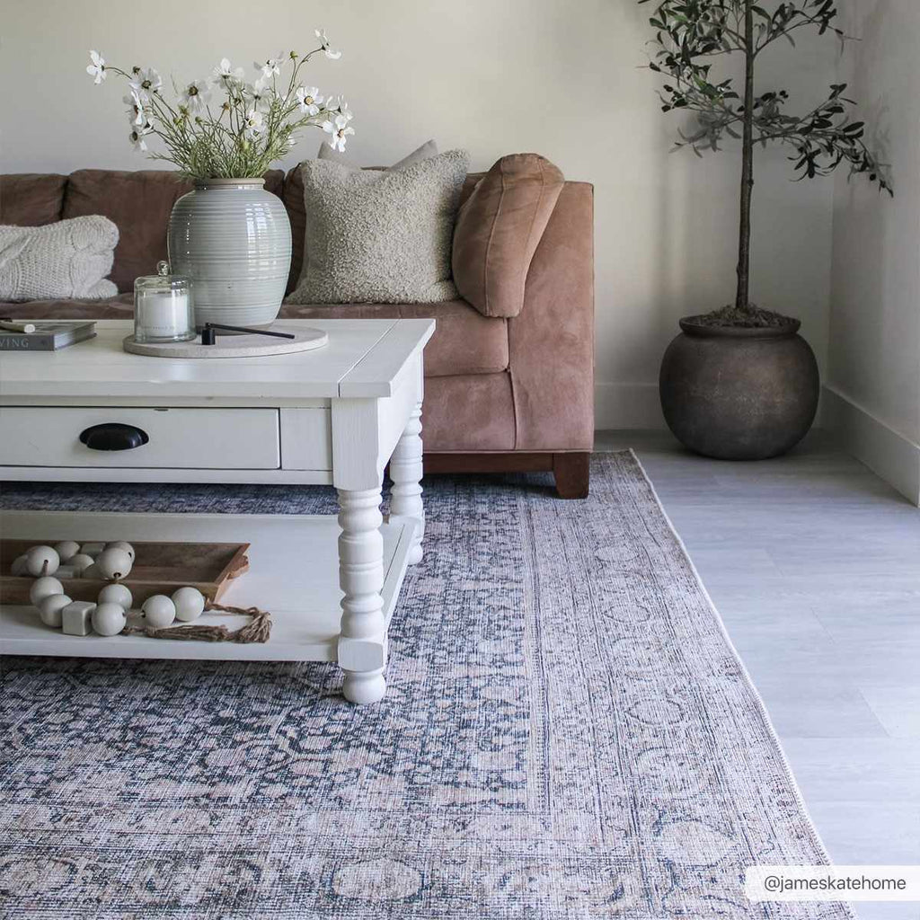 Hedda Boutique Washable Rug With Gray And Teal Pattern