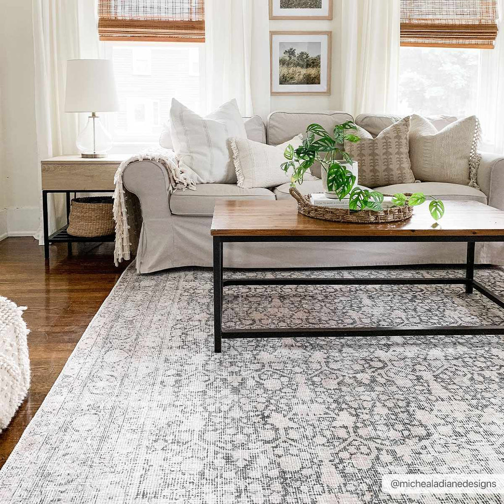 Hedda Boutique Washable Rug With Gray And Teal Pattern