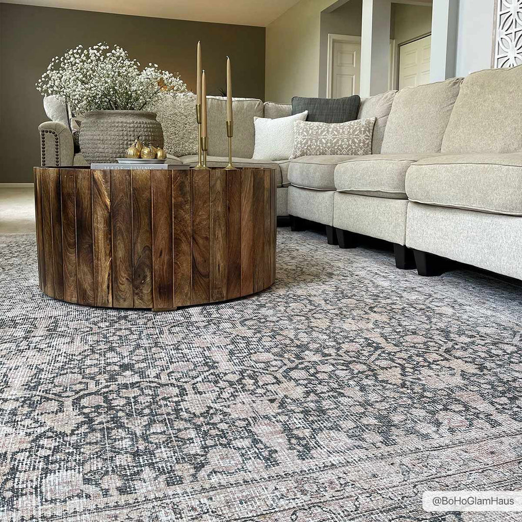 Hedda Boutique Washable Rug With Gray And Teal Pattern