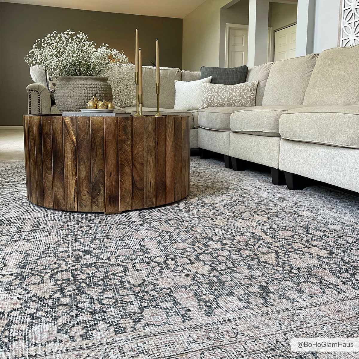 Hedda Boutique Washable Rug With Gray And Teal Pattern