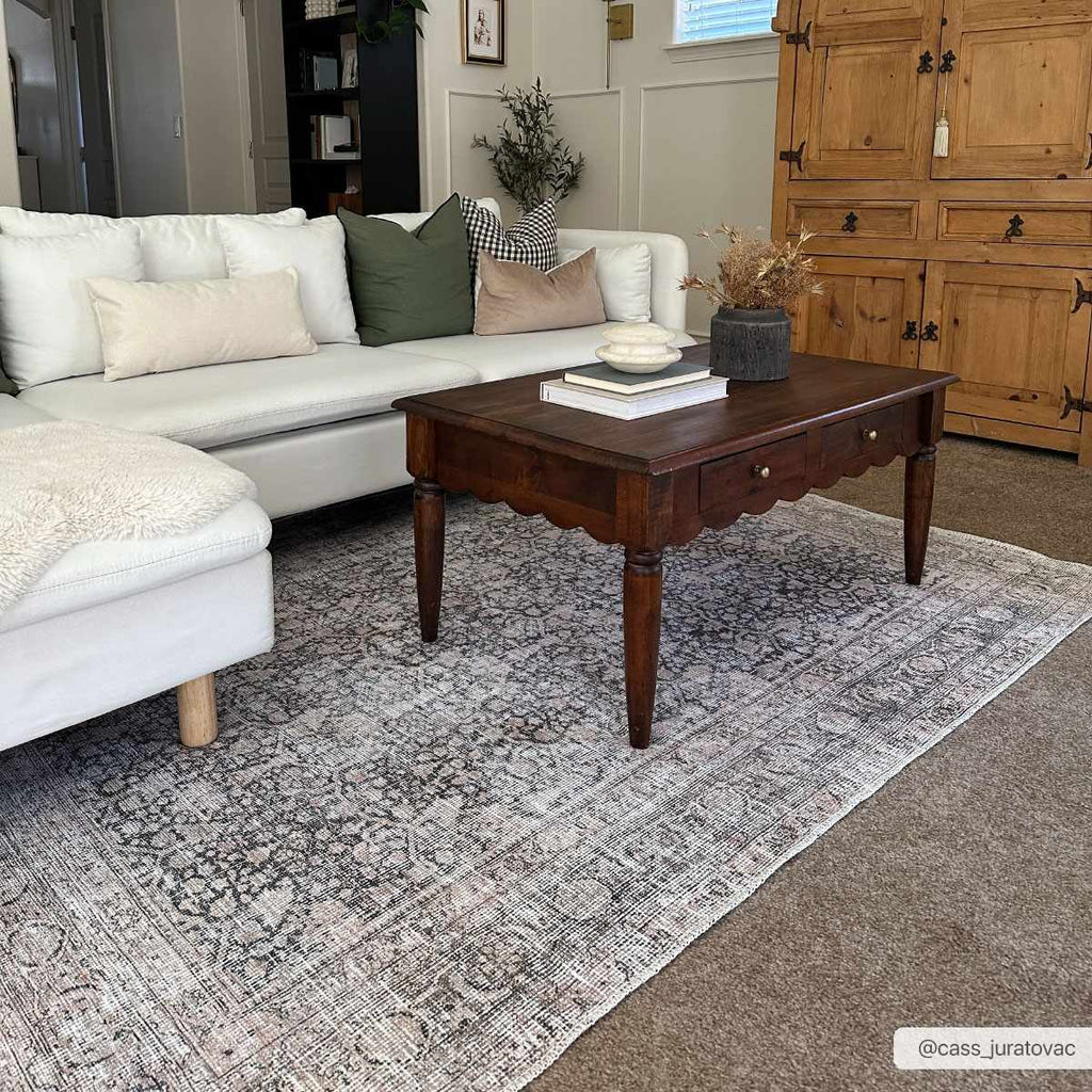 Hedda Boutique Washable Rug With Gray And Teal Pattern