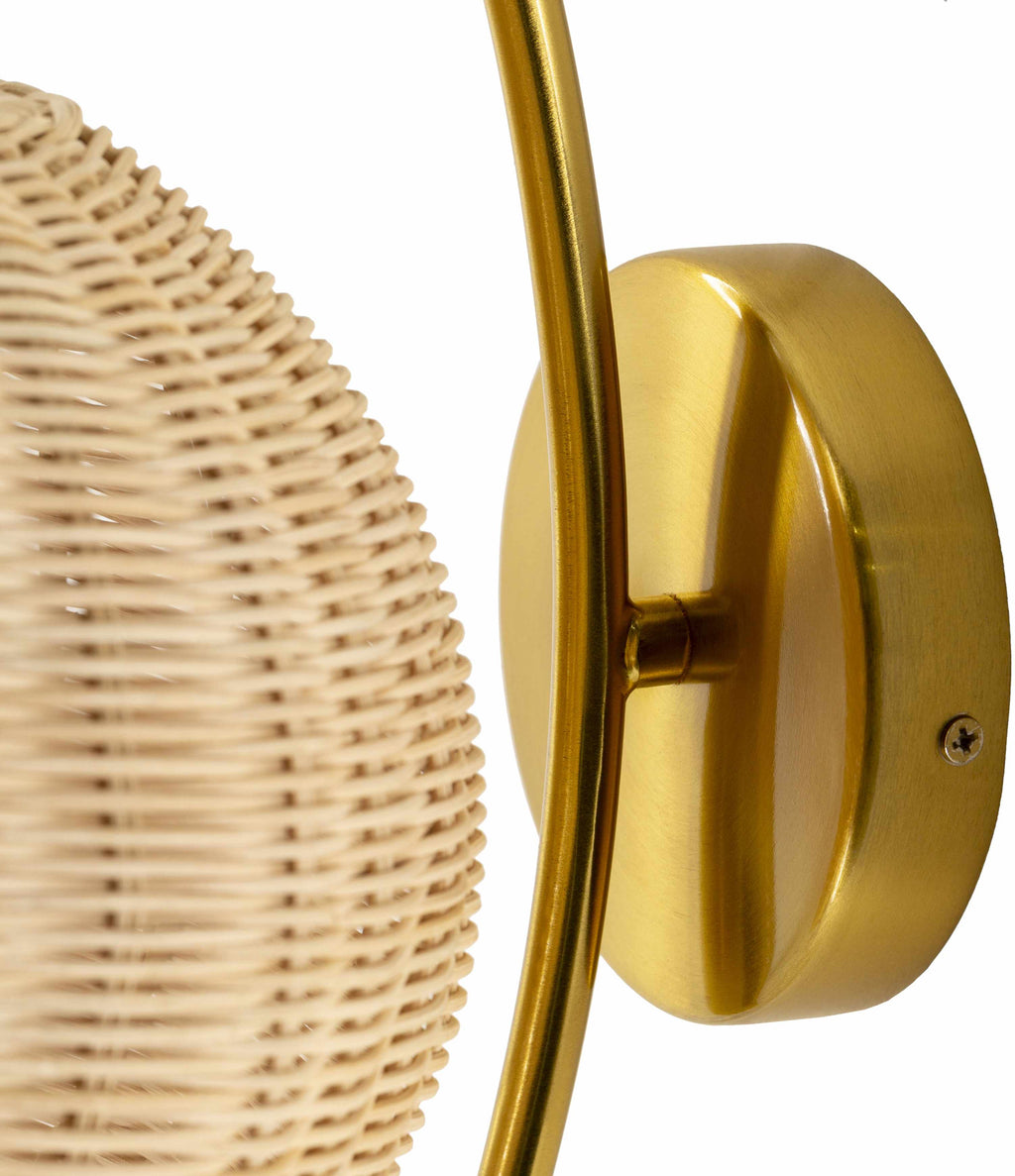 Hidang Woven Rattan Wall Sconces Tan With Gold Iron Base