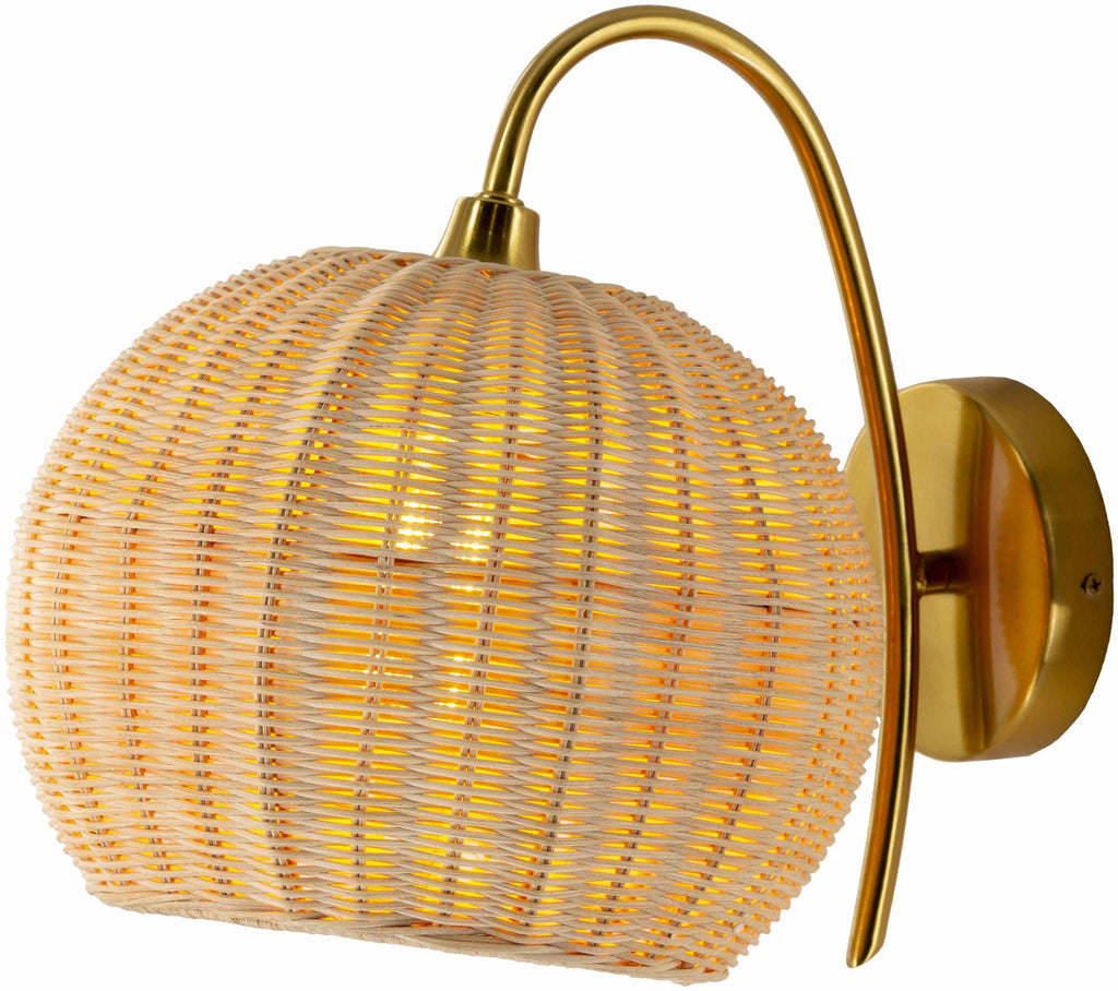 Hidang Woven Rattan Wall Sconces Tan With Gold Iron Base