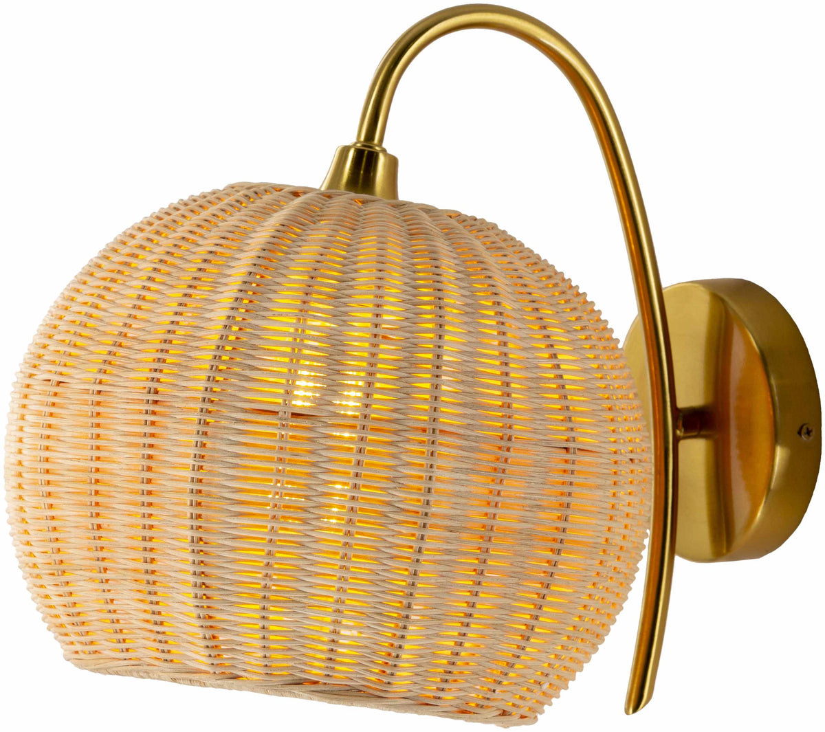 Hidang Woven Rattan Wall Sconces Tan With Gold Iron Base