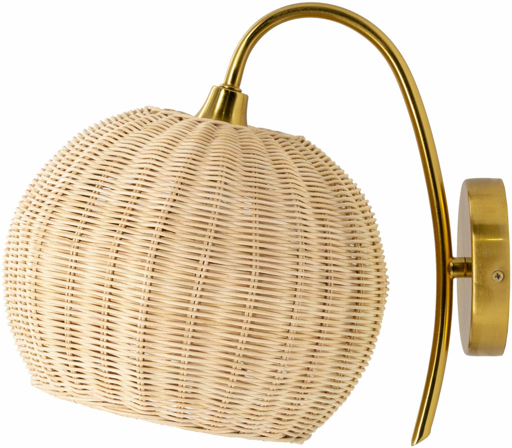 Hidang Woven Rattan Wall Sconces Tan With Gold Iron Base