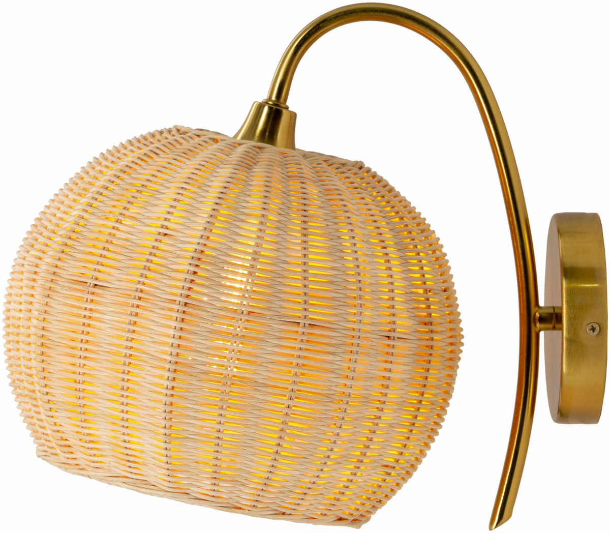 Hidang Woven Rattan Wall Sconces Tan With Gold Iron Base