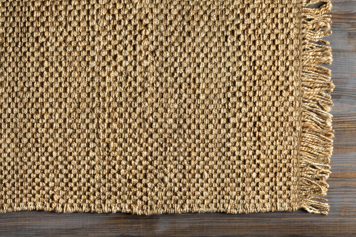 Hovland Hand Woven Natural Jute Rug With High Pile And Fringe