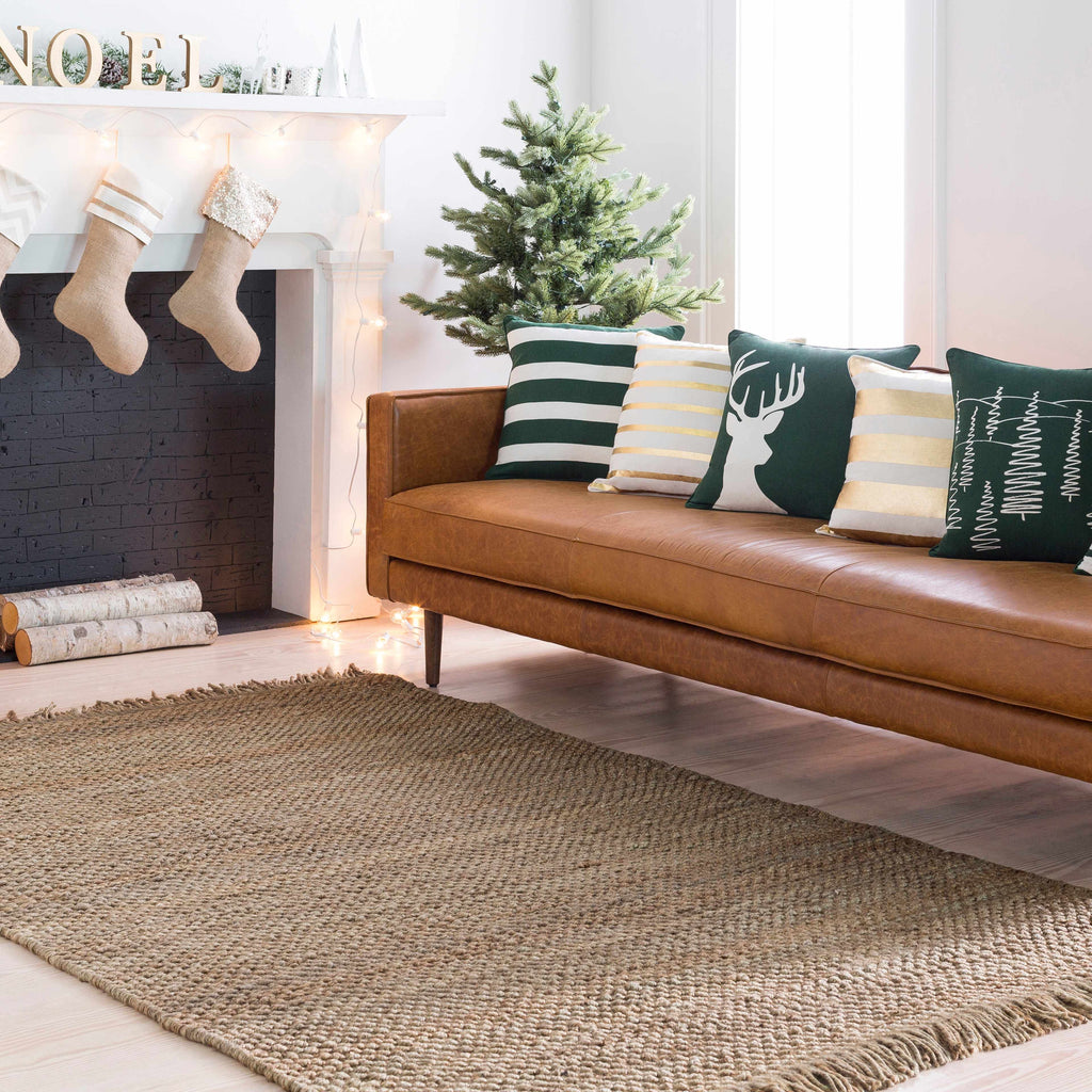 Hovland Hand Woven Natural Jute Rug With High Pile And Fringe