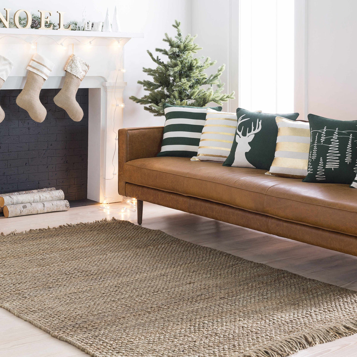 Hovland Hand Woven Natural Jute Rug With High Pile And Fringe